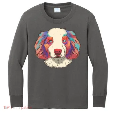 Colorful Australian Shepherd Kids Long Sleeve Shirt