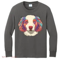 Colorful Australian Shepherd Kids Long Sleeve Shirt thumb 0