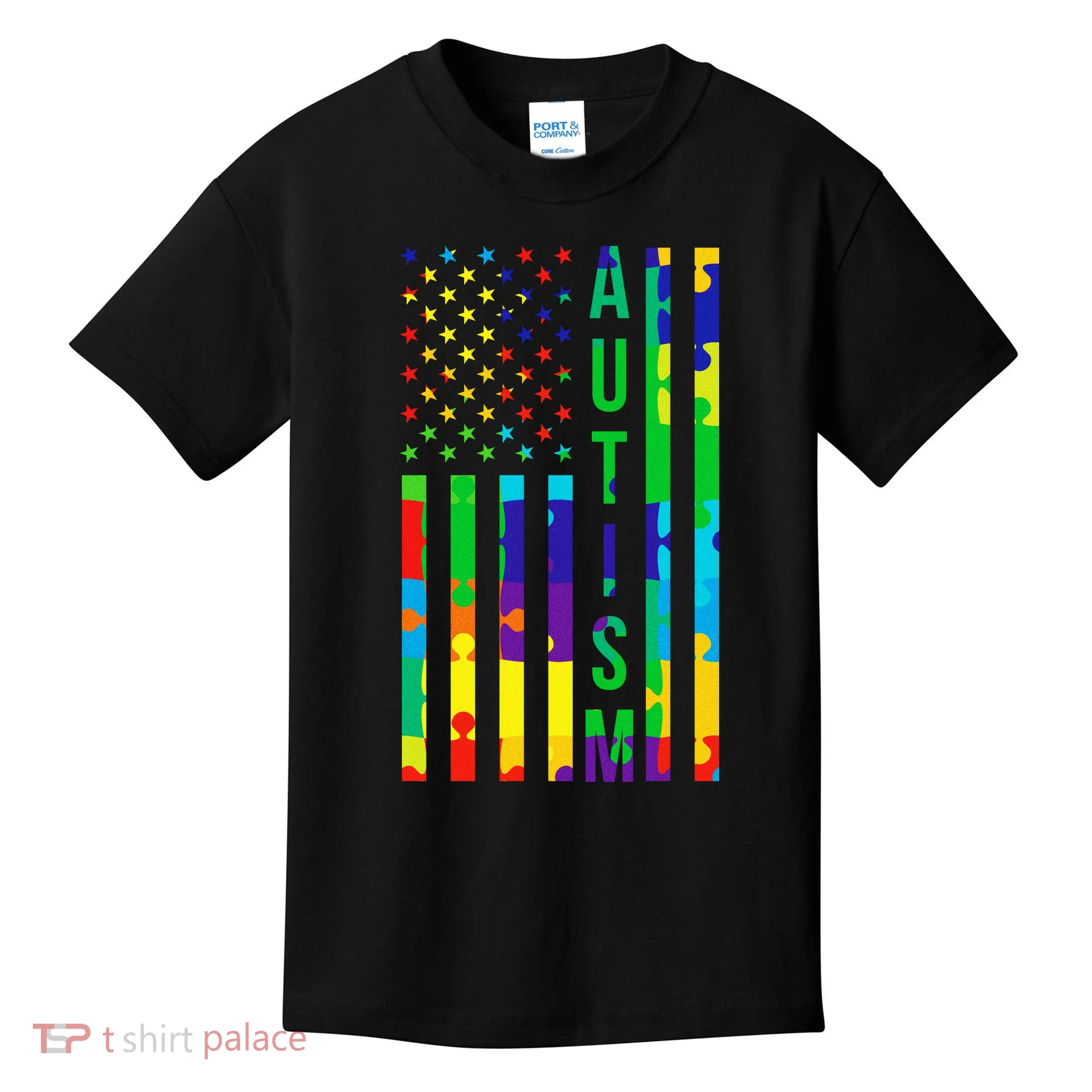 Colorful Autism Puzzle Flag Kids T-Shirt