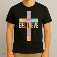 Colorful Believe Christian Cross T-Shirt thumb 3