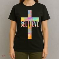 Colorful Believe Christian Cross T-Shirt thumb 4