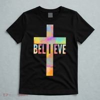 Colorful Believe Christian Cross T-Shirt thumb 5