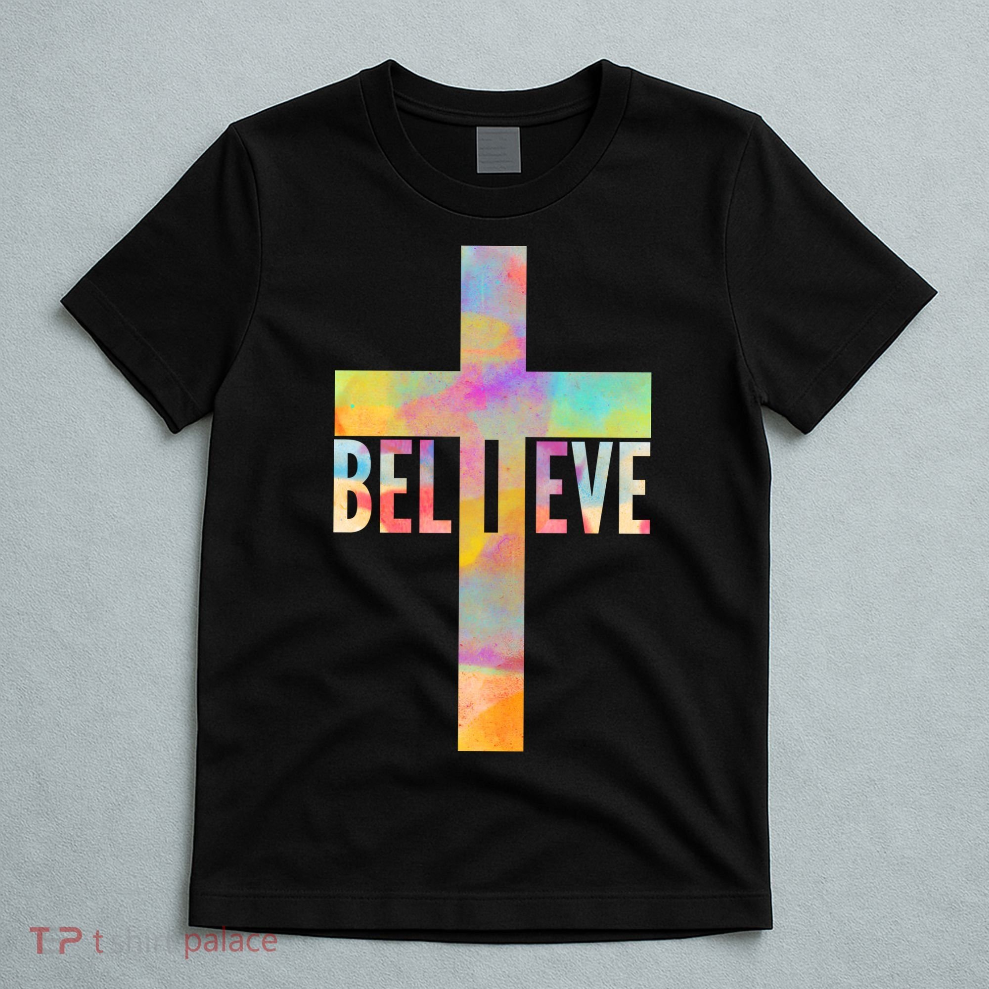 Colorful Believe Christian Cross T-Shirt