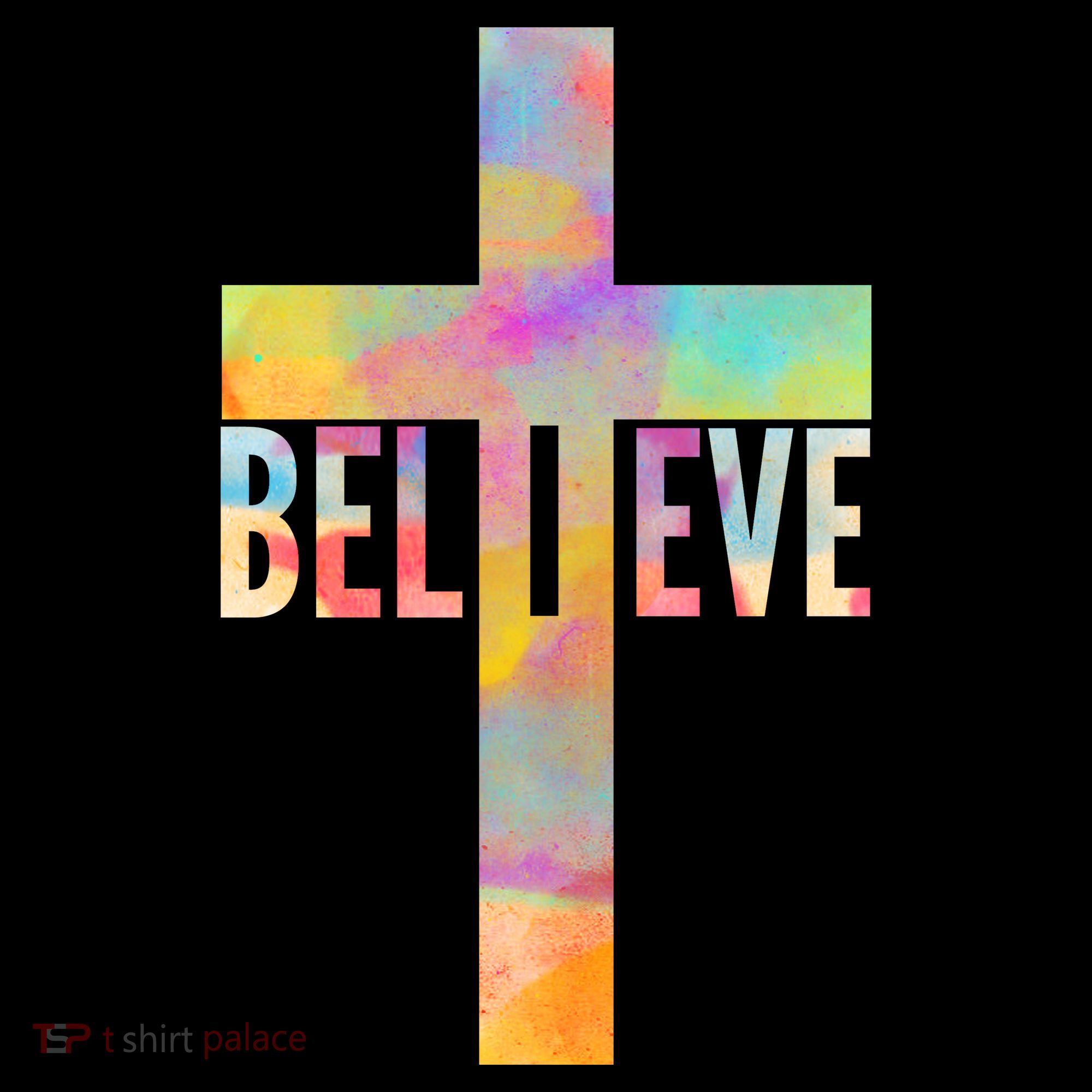 Colorful Believe Christian Cross T-Shirt