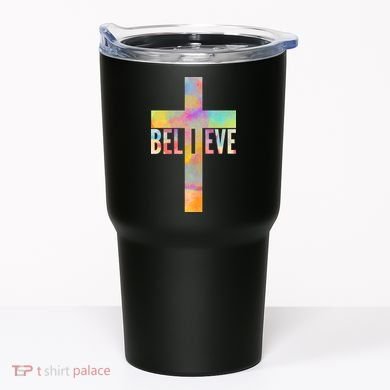 Colorful Believe Christian Cross Tumbler
