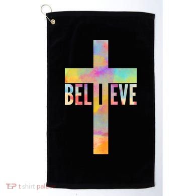 Colorful Believe Christian Cross Golf Towel