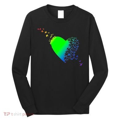 Colorful Bird Flocking Heart Rainbow Long Sleeve Shirt