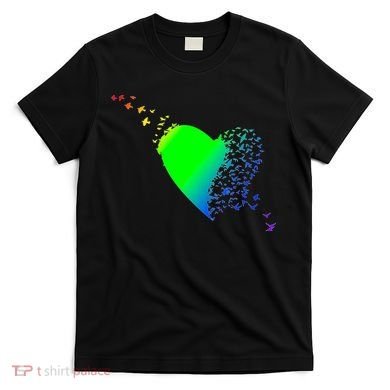 Colorful Bird Flocking Heart Rainbow T-Shirt