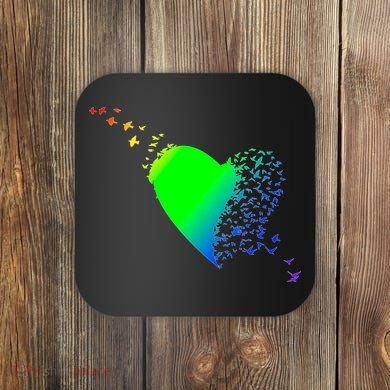 Colorful Bird Flocking Heart Rainbow Coaster
