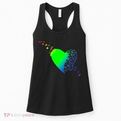 Colorful Bird Flocking Heart Rainbow Women's Tank Top