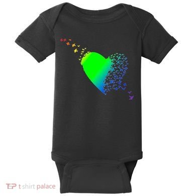 Colorful Bird Flocking Heart Rainbow Baby Bodysuit