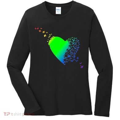 Colorful Bird Flocking Heart Rainbow Women's Long Sleeve Shirt