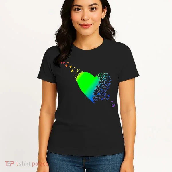 Colorful Bird Flocking Heart Rainbow Women's T-Shirt