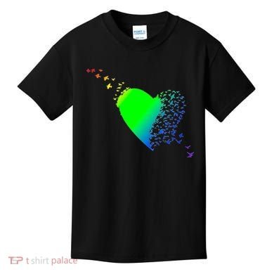 Colorful Bird Flocking Heart Rainbow Kids T-Shirt