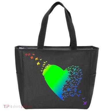 Colorful Bird Flocking Heart Rainbow Tote Bag