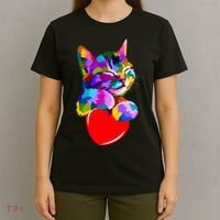 Colorful Cat Full Of Love Kitten Lovers  T-Shirt thumb 4