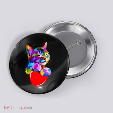 Colorful Cat Full Of Love Kitten Lovers  Button