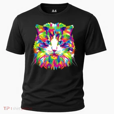 Colorful Cat Pattern Cooling Performance Crew T-Shirt
