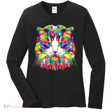 Colorful Cat Pattern Women's Long Sleeve Shirt
