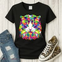 Colorful Cat Pattern Women's T-Shirt thumb 3