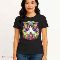 Colorful Cat Pattern Women's T-Shirt thumb 4