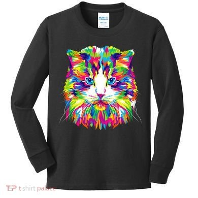 Colorful Cat Pattern Kids Long Sleeve Shirt