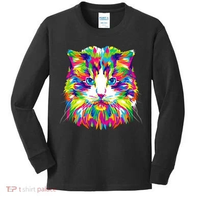 Colorful Cat Pattern Kids Long Sleeve Shirt