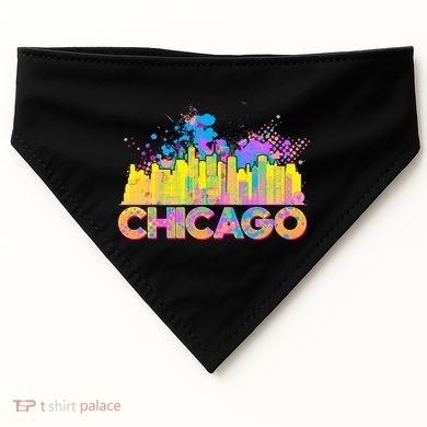 Colorful Chicago Skyline Paint USA-Made Doggie Bandana