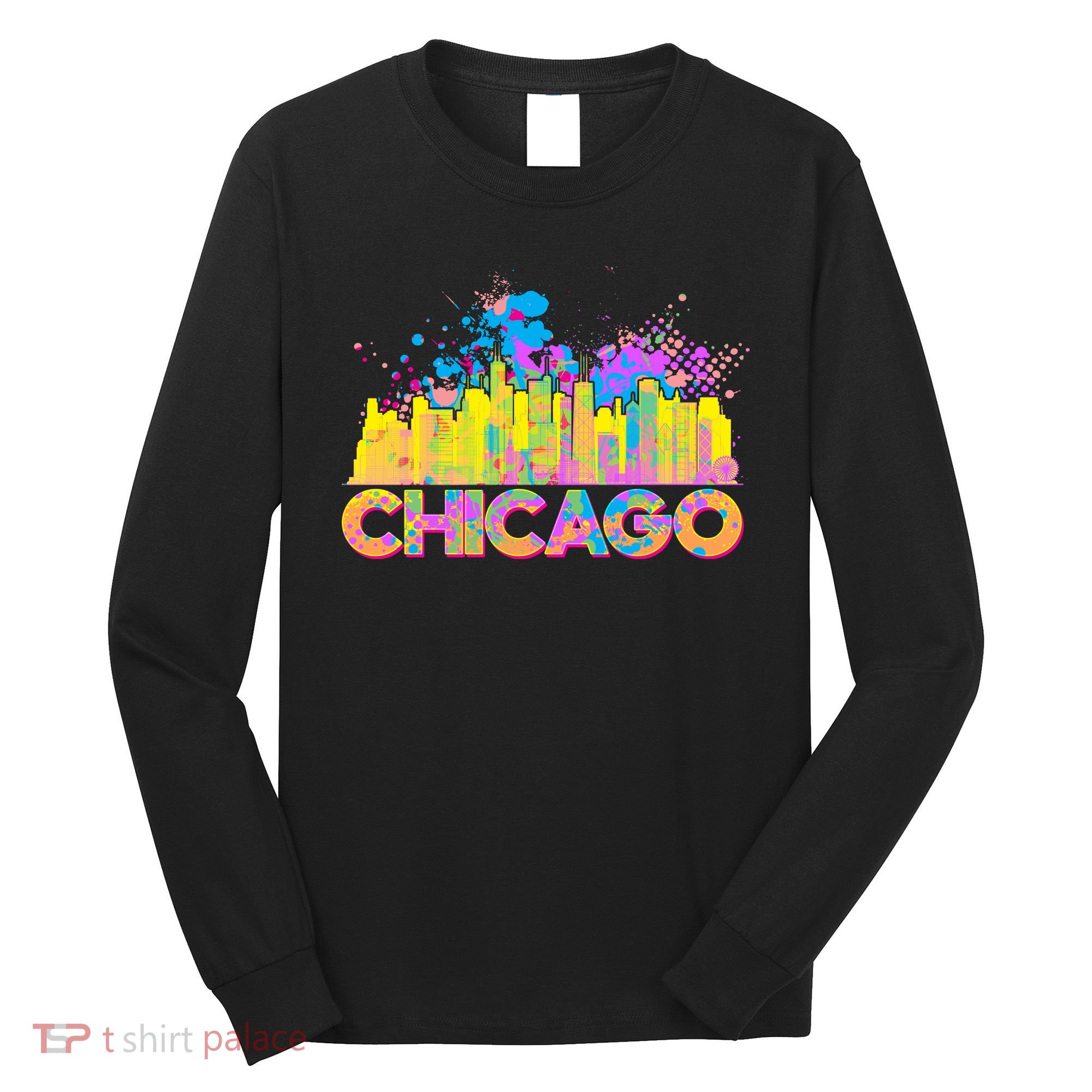 Colorful Chicago Skyline Paint Long Sleeve Shirt