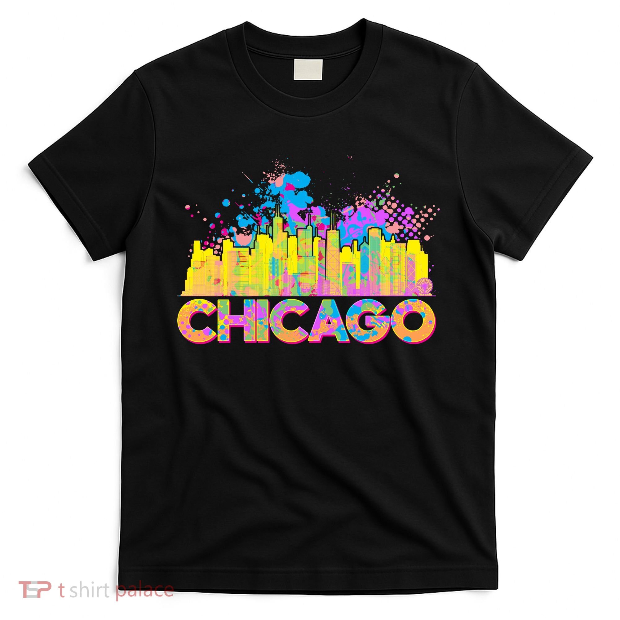 Colorful Chicago Skyline Paint T-Shirt