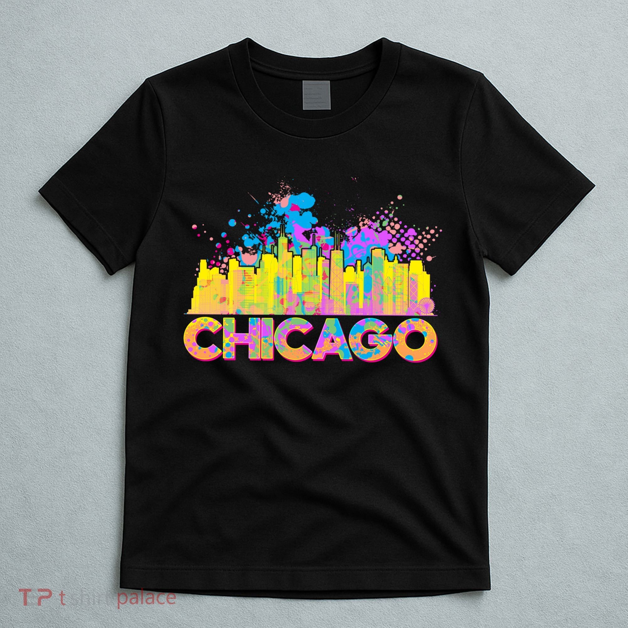 Colorful Chicago Skyline Paint T-Shirt