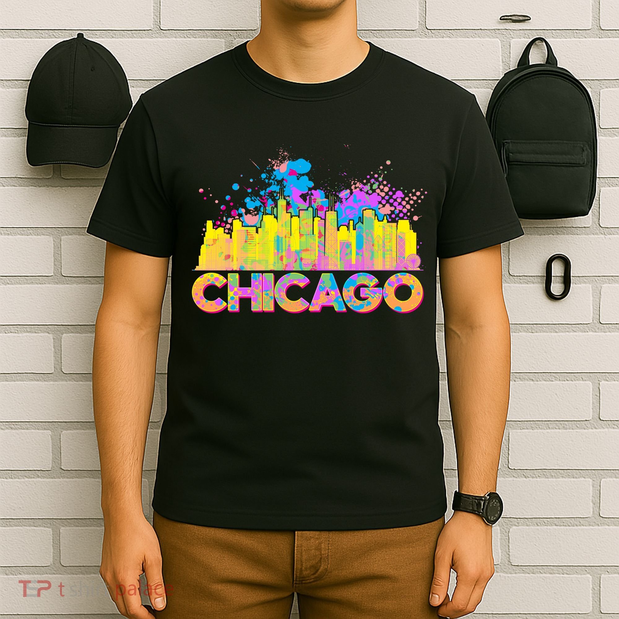 Colorful Chicago Skyline Paint T-Shirt