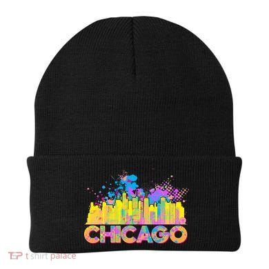 Colorful Chicago Skyline Paint Beanie