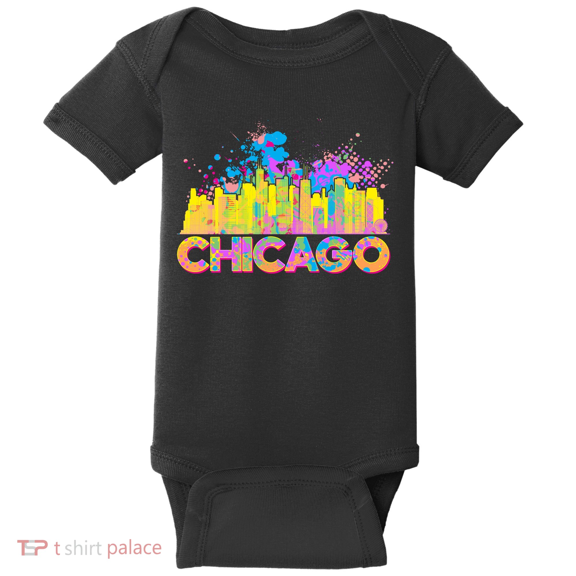 Colorful Chicago Skyline Paint Baby Bodysuit