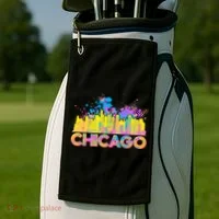Colorful Chicago Skyline Paint Golf Towel thumb 2