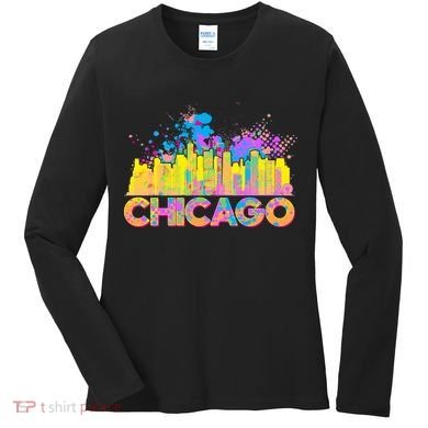 Colorful Chicago Skyline Paint Women's Long Sleeve Shirt