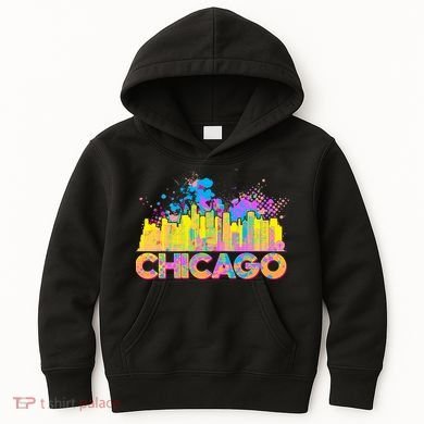 Colorful Chicago Skyline Paint Kids Hoodie