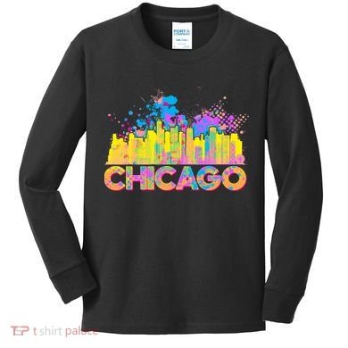 Colorful Chicago Skyline Paint Kids Long Sleeve Shirt