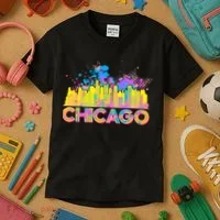 Colorful Chicago Skyline Paint Kids T-Shirt thumb 3