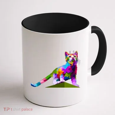 Colorful Curious Kitten Coffee Mug back