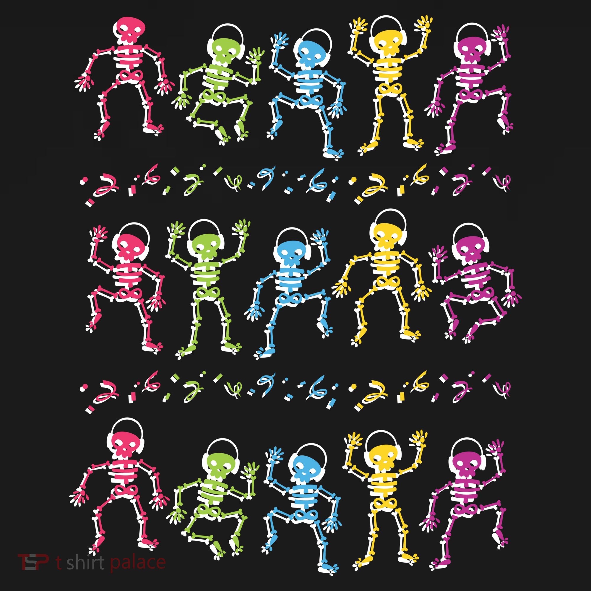 Colorful Dancing Skeletons Headphones T-Shirt