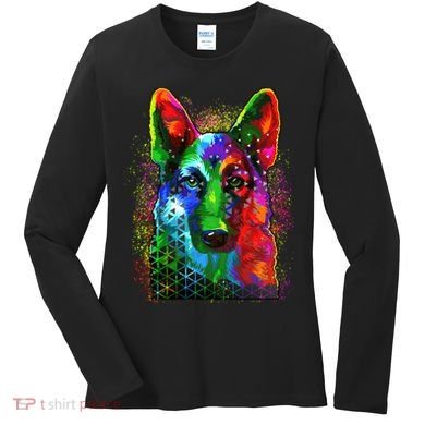 Colorful Dog German Shepard Women's Long Sleeve Shirt