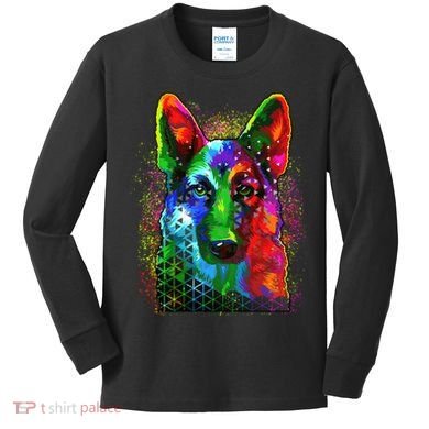Colorful Dog German Shepard Kids Long Sleeve Shirt