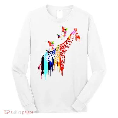Colorful Giraffe Illustration Long Sleeve Shirt