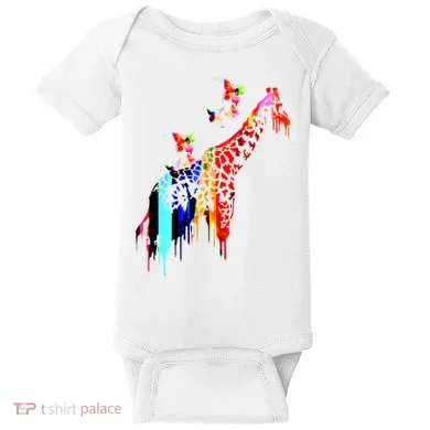 Colorful Giraffe Illustration Baby Bodysuit