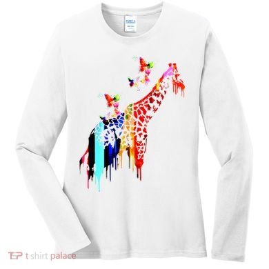 Colorful Giraffe Illustration Women's Long Sleeve Shirt