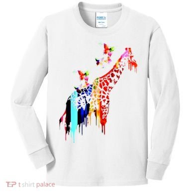 Colorful Giraffe Illustration Kids Long Sleeve Shirt