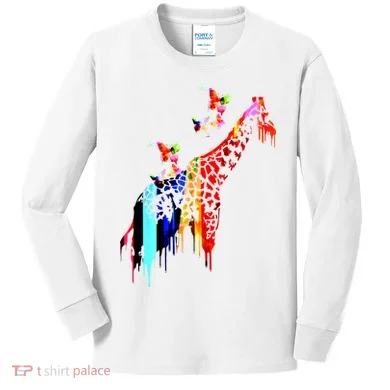 Colorful Giraffe Illustration Kids Long Sleeve Shirt