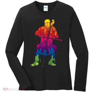 Colorful Guy Playing The Cello Women's Long Sleeve Shirt