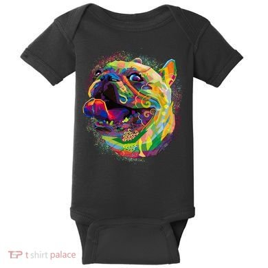 Colorful Happy Pug Smiling Baby Bodysuit